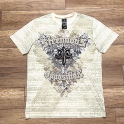 VTG Raw Blue Y2K MMA Affliction Style Wings Embroidered Gothic T Shirt Mens XL