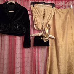 Hand Tailored RAW SILK! GOLD!2 Piece Skirt & Corset See Description & All7 Photos!!!!
