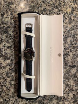 Movado Museum Classic watch, 40 mm stainless steel case, black Museum dial with silver-toned dot and hands, black calfskin strap with stainless