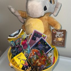 Jumbo Cubone Pokemon Plush Bucket Ultra Rare Holographic Pokemon Card Collectible 