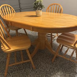 Solid Oak Dining Set 4 Chairs 60x42 Inches. 