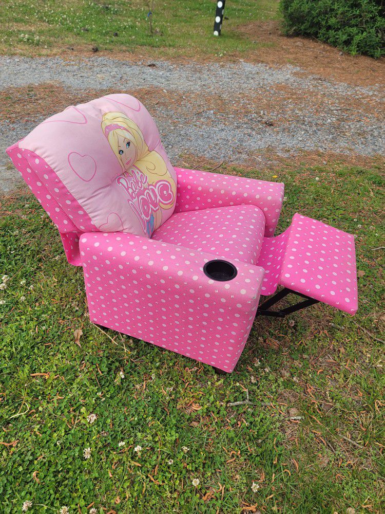 Kids Barbie Recliner Chair with Cup Holder 