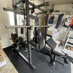 Vesta Fitness Smith Machine 2001 w/Bench Attachment | 230lb Bumpers Weights | 7ft Olympic Bar | Fitness | Gym Equipment | FREE DELIVERY 🚚 