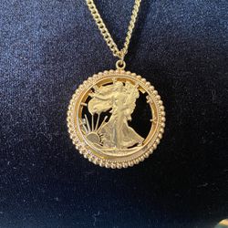 Golden Walking Liberty US Coin Pendant On Chain Necklace Please Read Details 