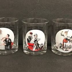 Vintage Norman Rockwell Saturday Evening Post Glass Flat Tumblers Lot of 5