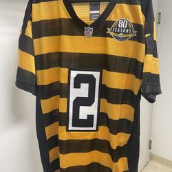 Pittsburgh Steelers Justin Fields stitched jersey  message for size availability 