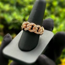 NEW Jewelry 10k solid rose gold Cuban link style ring diamond 2.4 CTW sz 10 15.8 grams 10.5mm