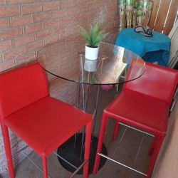 Glass Tall Table And 2 Stools