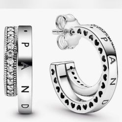 Pandora signature half hoop logo earrings like new