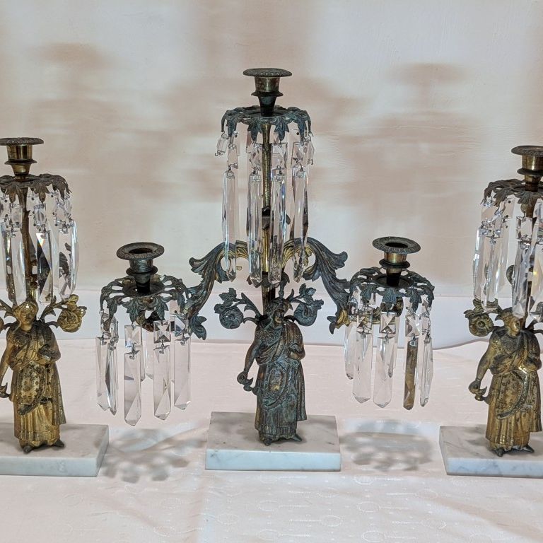 Antique Brass Gilted Girandole Candelabras, set of 3