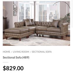 Brown Leatherette Sectional Sofa 