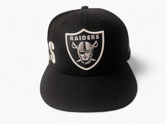 NFL RAIDERS NEW ERA 59FIFTY DUAL LOGO BLACK FITTED HAT 7 1/2
