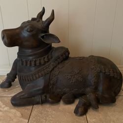 Hindu Deity Nandi Sacred Cow Huge Bronze Statue Asian Art 