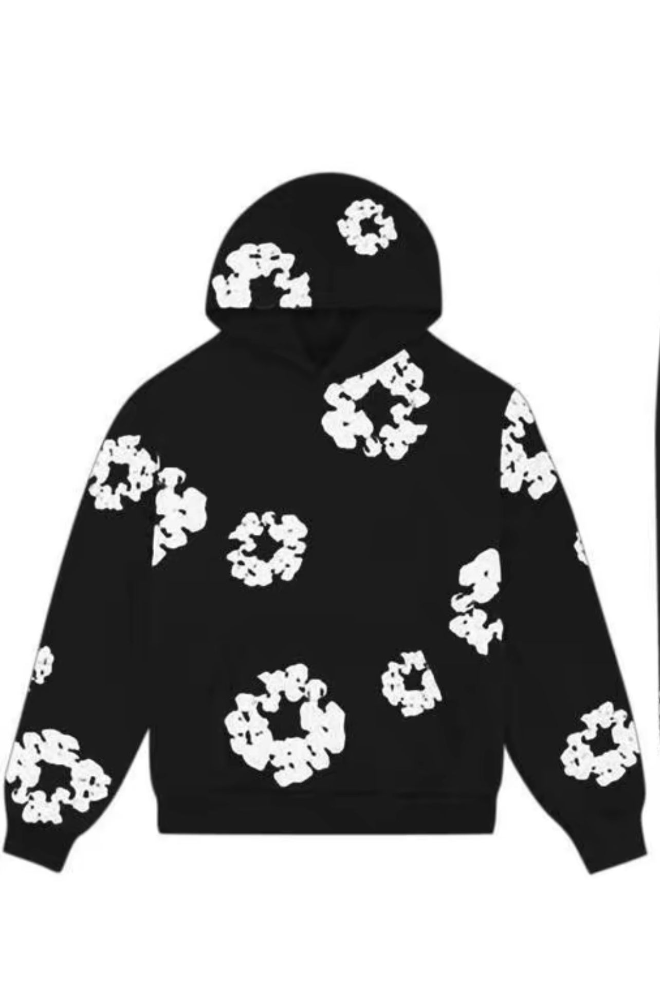 Black Hoodie with White Floral Pattern