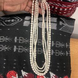 White Cultured Pearl 4 Strand Necklace with Sterling Box Clasp