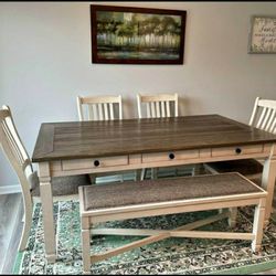 Other Home Garden Bolanburg Rectangular  Dining Table 4 Chairs And Bench Dining Room Set