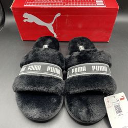 New Puma Fluffy Slide Size 4C / 4Y Youth Girls Black Jr Casual Sandals
