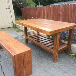 Wooden Kitchen Island/Table & Bench