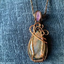 Labradorite and Amethyst wire wrap pendant