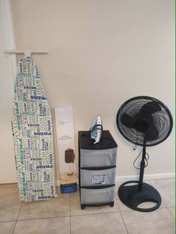 Fan, Rolling Garment Rack, Drawer Cart, Iron and Iron Board Bundle