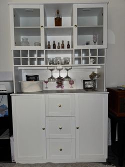 White Freestanding Kitchen Hutch / Home Bar