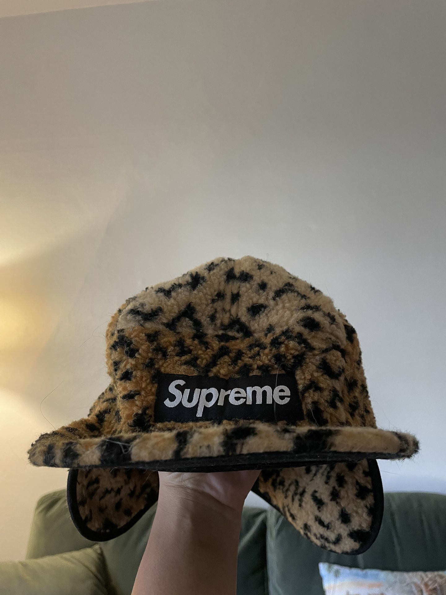 Supreme Leopard Polar Fleece Earflap Camp Cap Gold