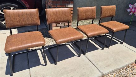 Set of 4 Brown Faux Leather Cantilever Dining Chairs