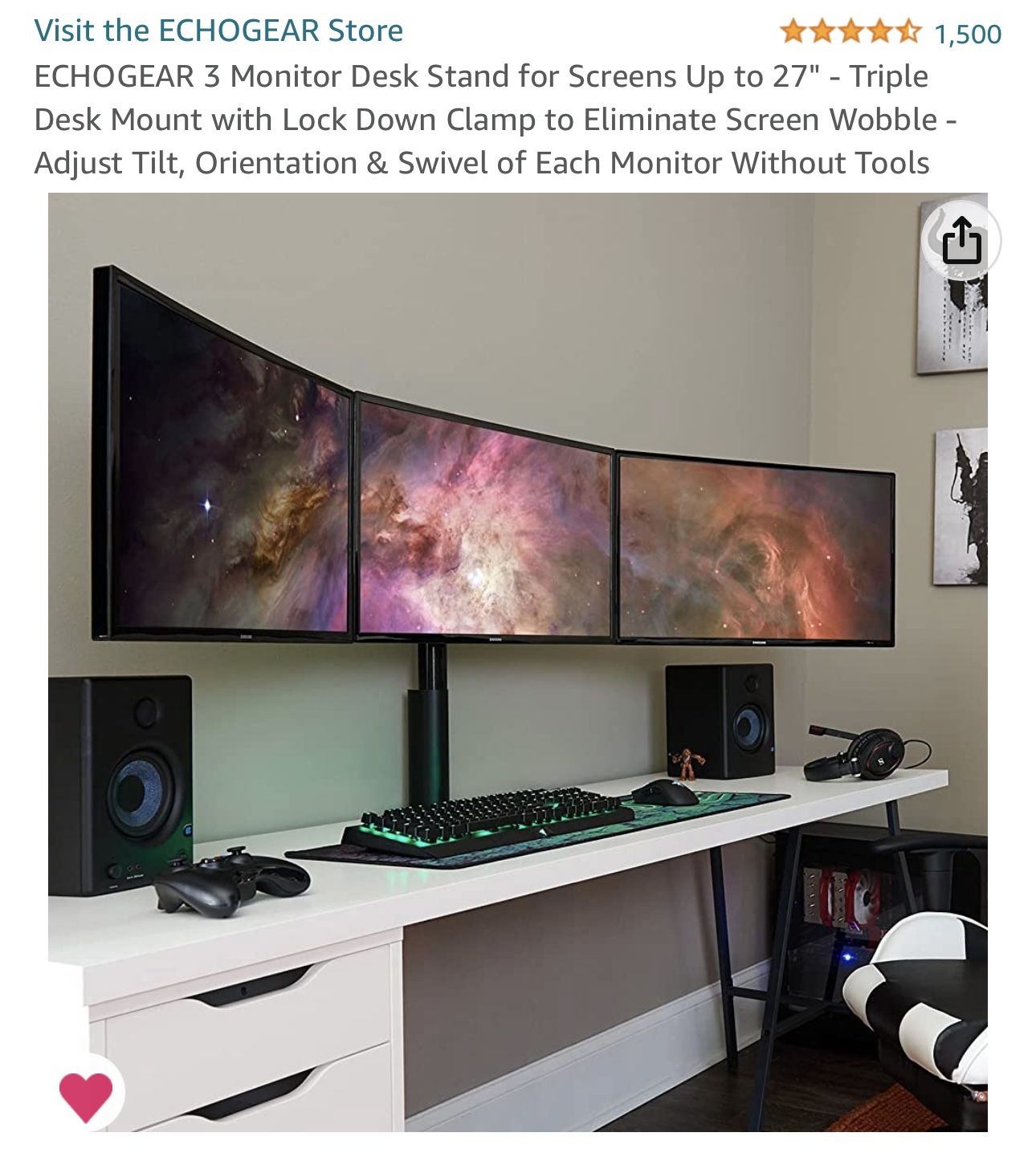ECHOGEAR 3 Monitor Desk Stand for Screens Up to 27"
