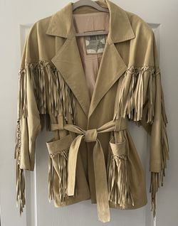 Fringed Suede Belted Jacket Tan