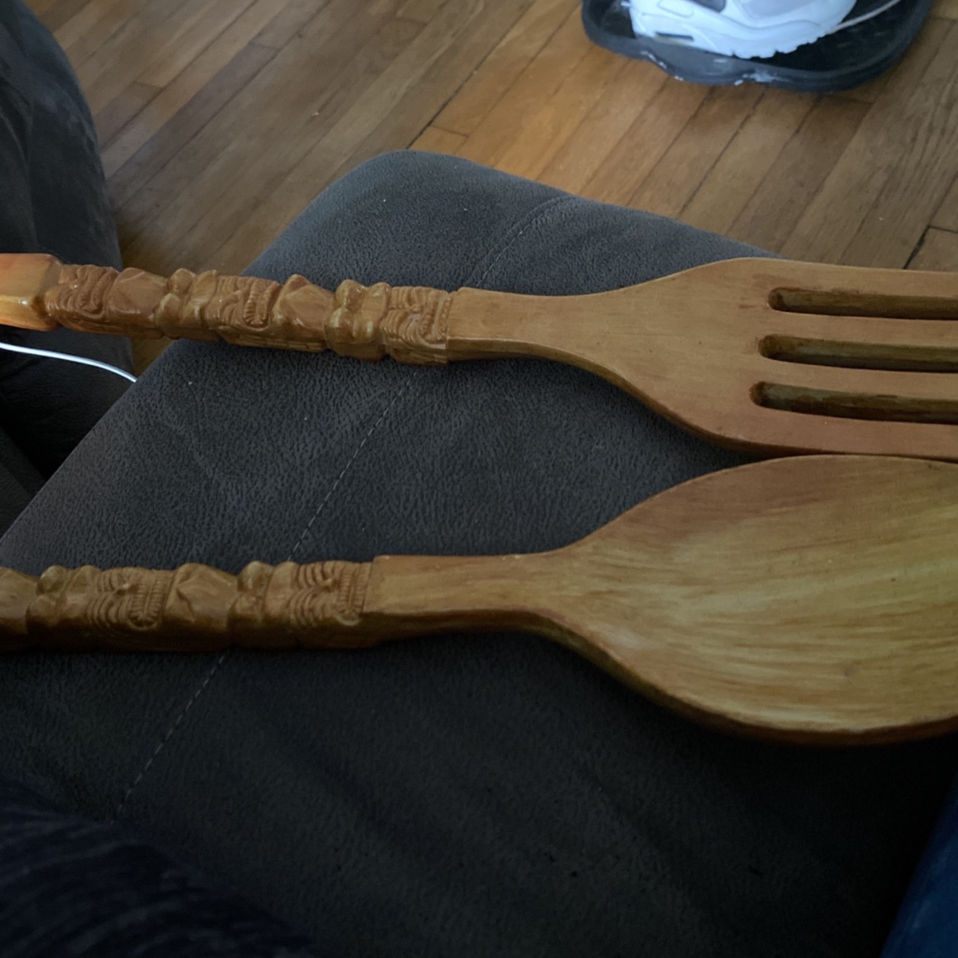 Fork and spoon big wooden