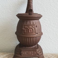 Vintage miniature cast iron potbelly stove - 6" H.