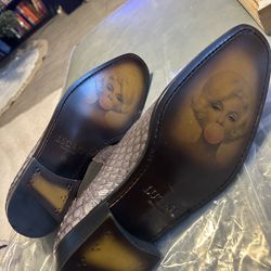 Men's Italian snake grain leather Gray Chelsea Boots