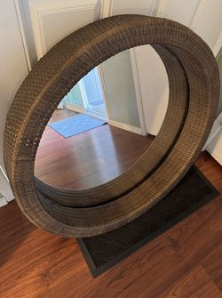 Stylish IKEA MELBU Brown Round Very Large Rattan/Wicker Mirror - 2 1/2 Ft - Circular PQR Decor Mirror