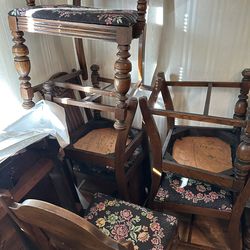 3 Pc Set Table Chairs Armoire Style Cabinet & Bureau