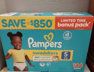 Brand new Pampers Swaddlers size 5 Box has 144 diapers