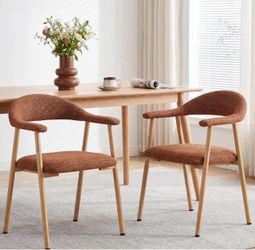 Dining Chairs Set of 2, Linen Fabric Accent Chair with Curved Back Upholstered, Metal Legs, Kitchen Side, Modern, Farmhouse, Kitchen, Living Room, Caf