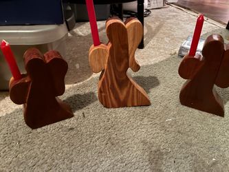 Wooden angel candle sticks