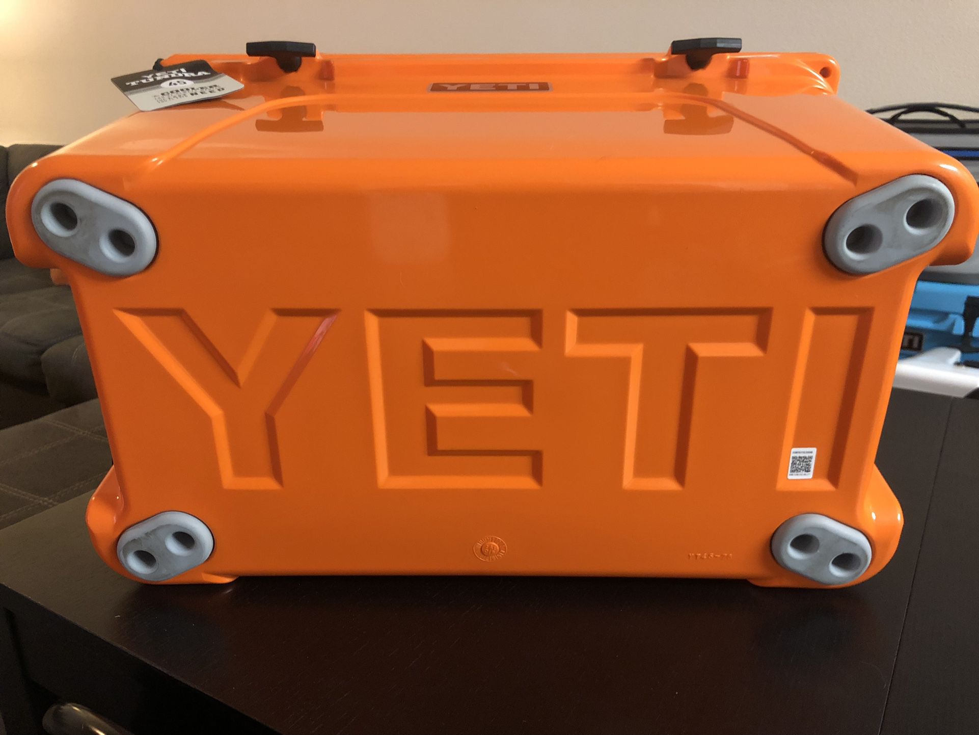 Yeti Tundra 45 Hard Cooler in King Crab Orange KCO with Dry Goods