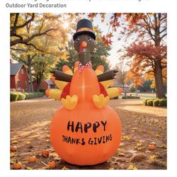 10ft Thanksgiving Inflatable Turkey with Hat & 4 LED Lights - Outdoor Yard Decoration