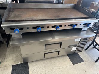 Imperial 60” commercial flat grill with 60” true refrigerated chef base