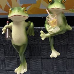 Hanging Flower/Plant Pot Frogs With Drinks