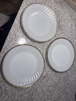 3 Vintage FireKing Milk-glass Plates