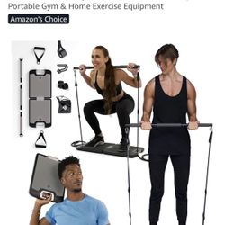 EVO Gym - Portable Home Gym Strength Training Equipment, at Home Gym | All in One Gym - Resistance Bands, Base Holds Gym Bar & Handles for Travel