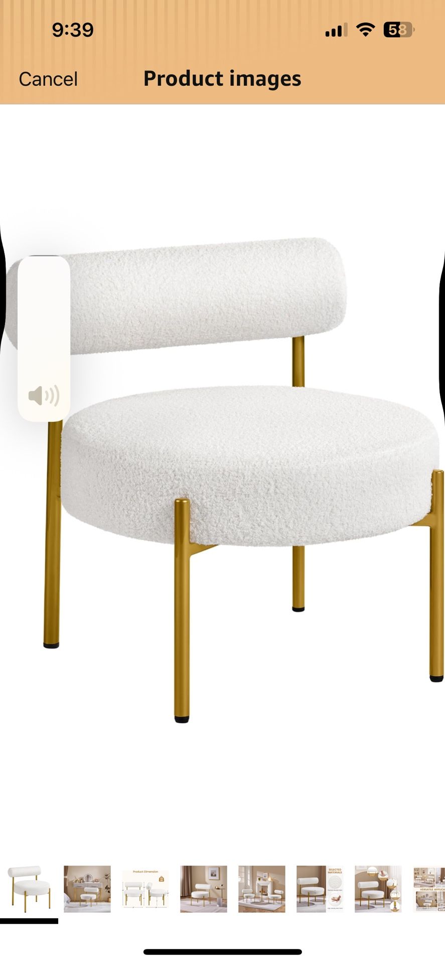 Yaheetech Boucle Accent Chair, Modern Tufted Vanity Chair, Cozy Sherpa Barrel Chair with Gold Legs, Club Chair for Living Room Bedroom Vanity Room Hom