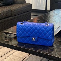 Chanel Classic Flap Blue Authentic Chip + Receipt Price Is Negotiable