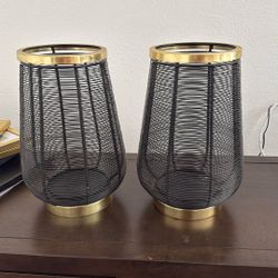 2 Black And Gold Decor /candle Holders 