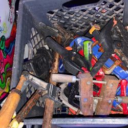 Assorted Box Of C Clamps Bar Clamps And Pressure Clamps 