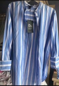 Blue & White Striped Long Sleeve Shirt Dress