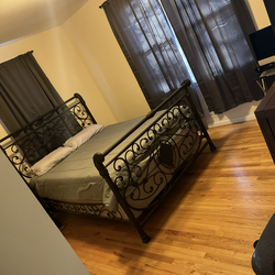 Black Metal Queen Bed Frame with Scrollwork Headboard and Footboard