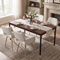 Homy Casa CAJON 150+MAYFAIR 5PC Dining Set 59" Dark Brown Table with 4 Mayfair Beige Upholstered Chairs Open Box